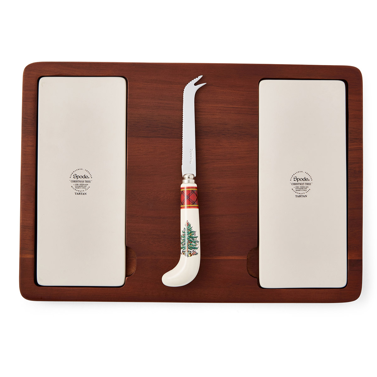 Christmas Tree Tartan Cheese Board & Knife image number null