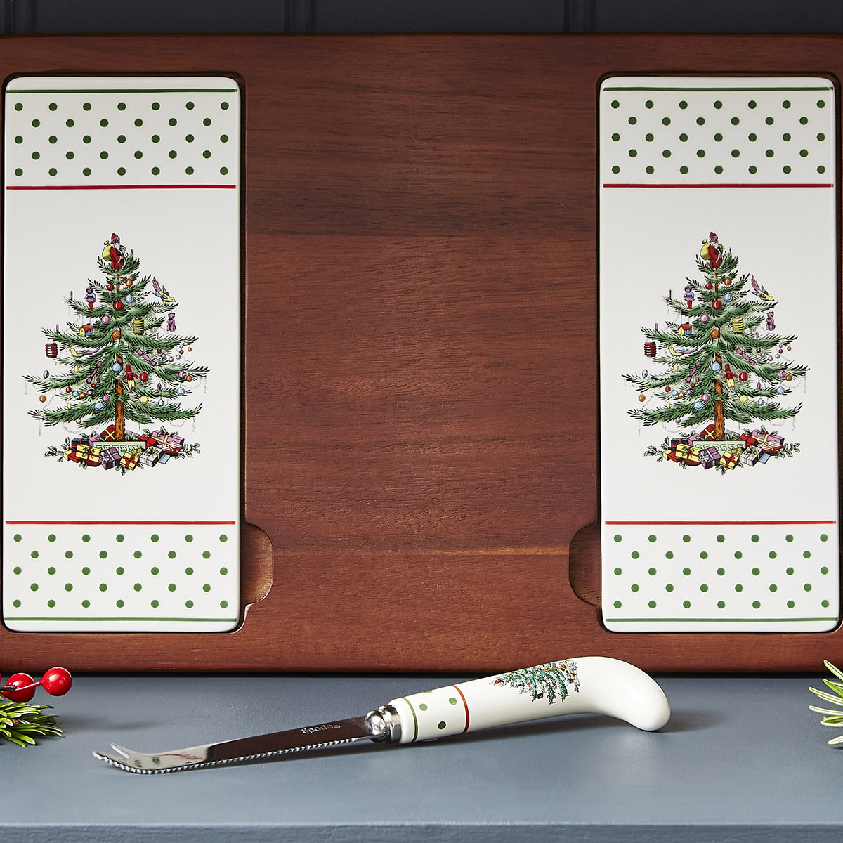 Christmas Tree Polka Dot Cheese Board Set