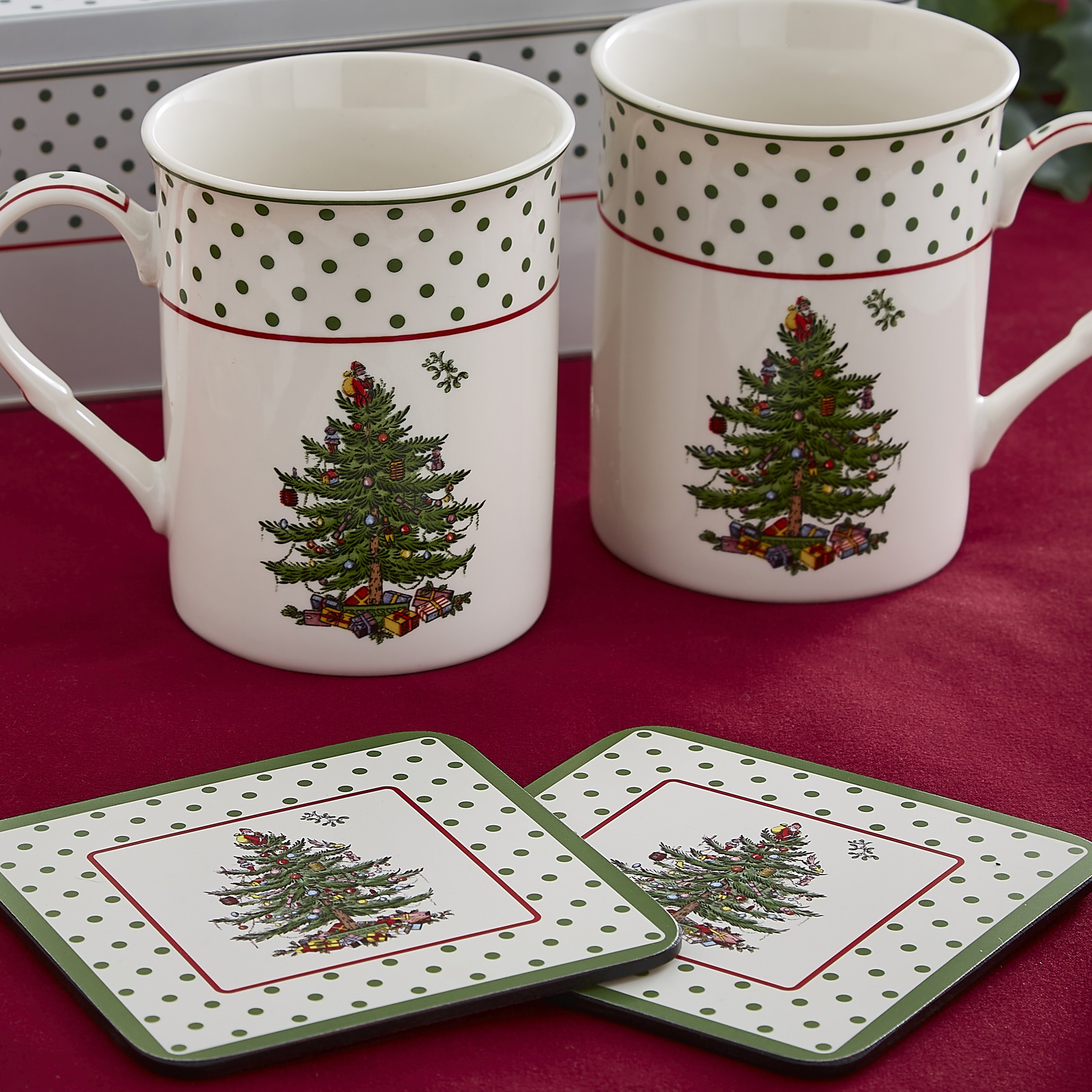 Christmas Coffee Mugs - Spode Christmas Tree Set of 4 Mugs