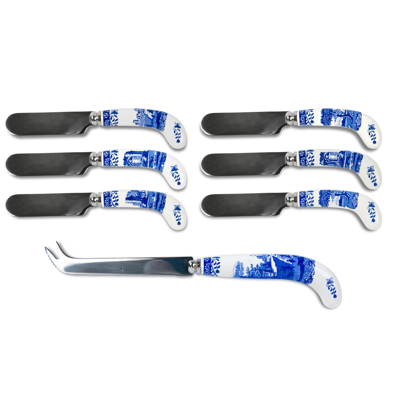 Blue Italian Cheese Knife and Spreader Set