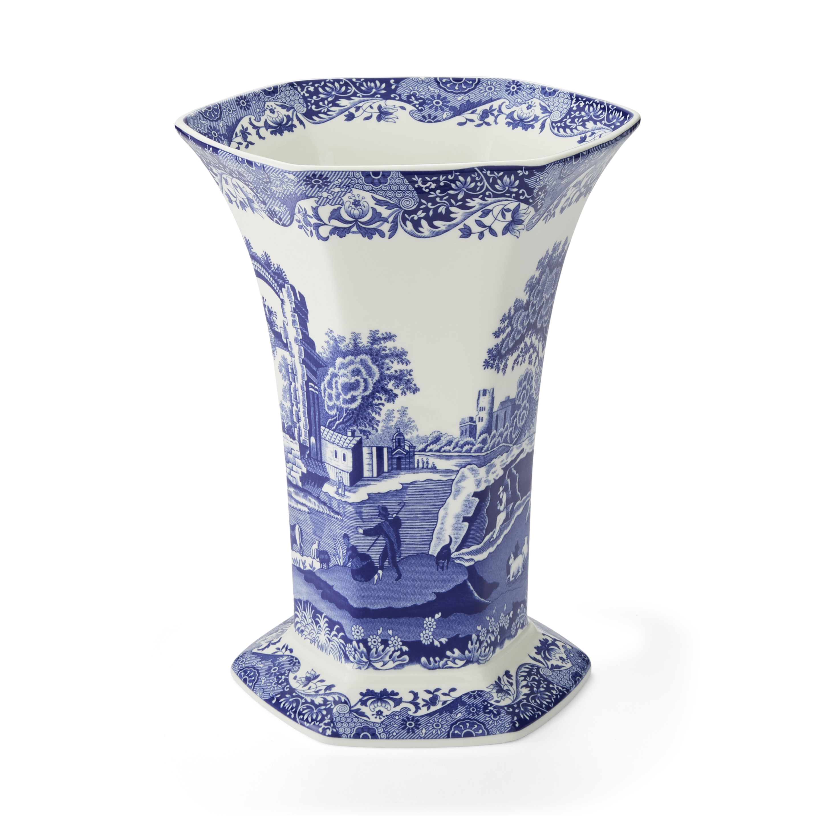 Fine Porcelain Blue White 10.5 Inch Spode Blue Italian Hexagonal Vase 