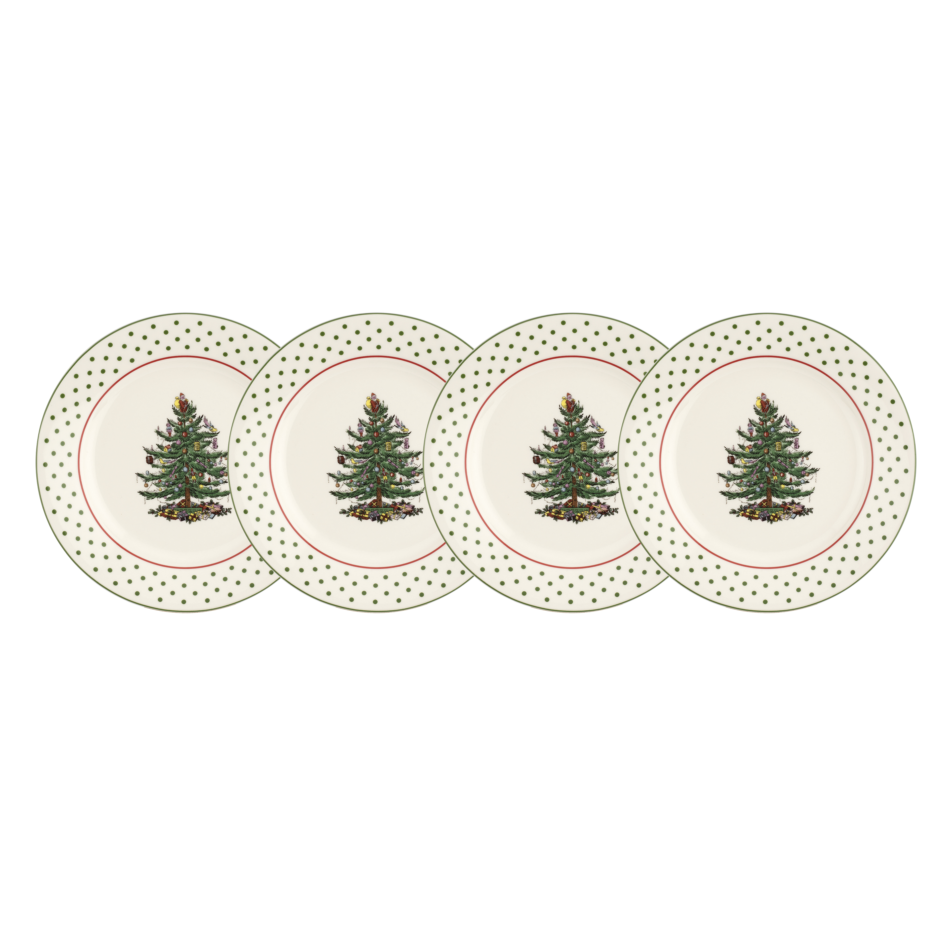 Spode Christmas Tree Polka Dot Set of 4 Dessert Plates