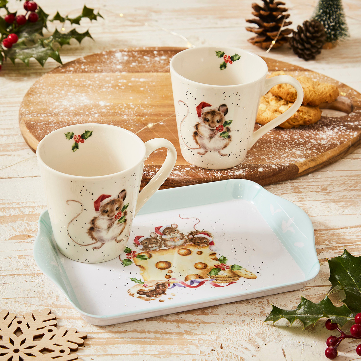 Wrendale Designs Holly Jolly Mug & Tray Set image number null