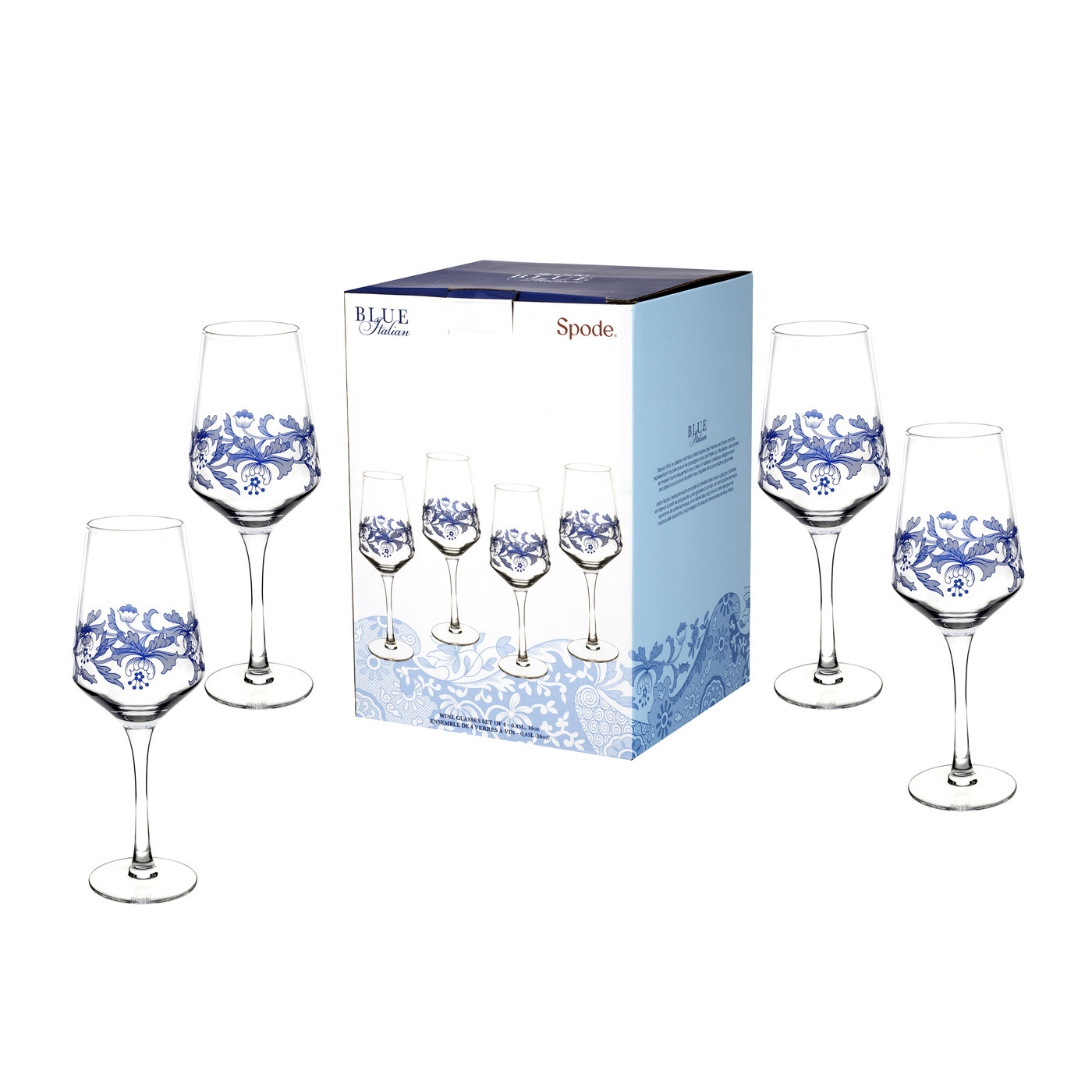Spode Blue Italian Set of 4 Wine Glasses