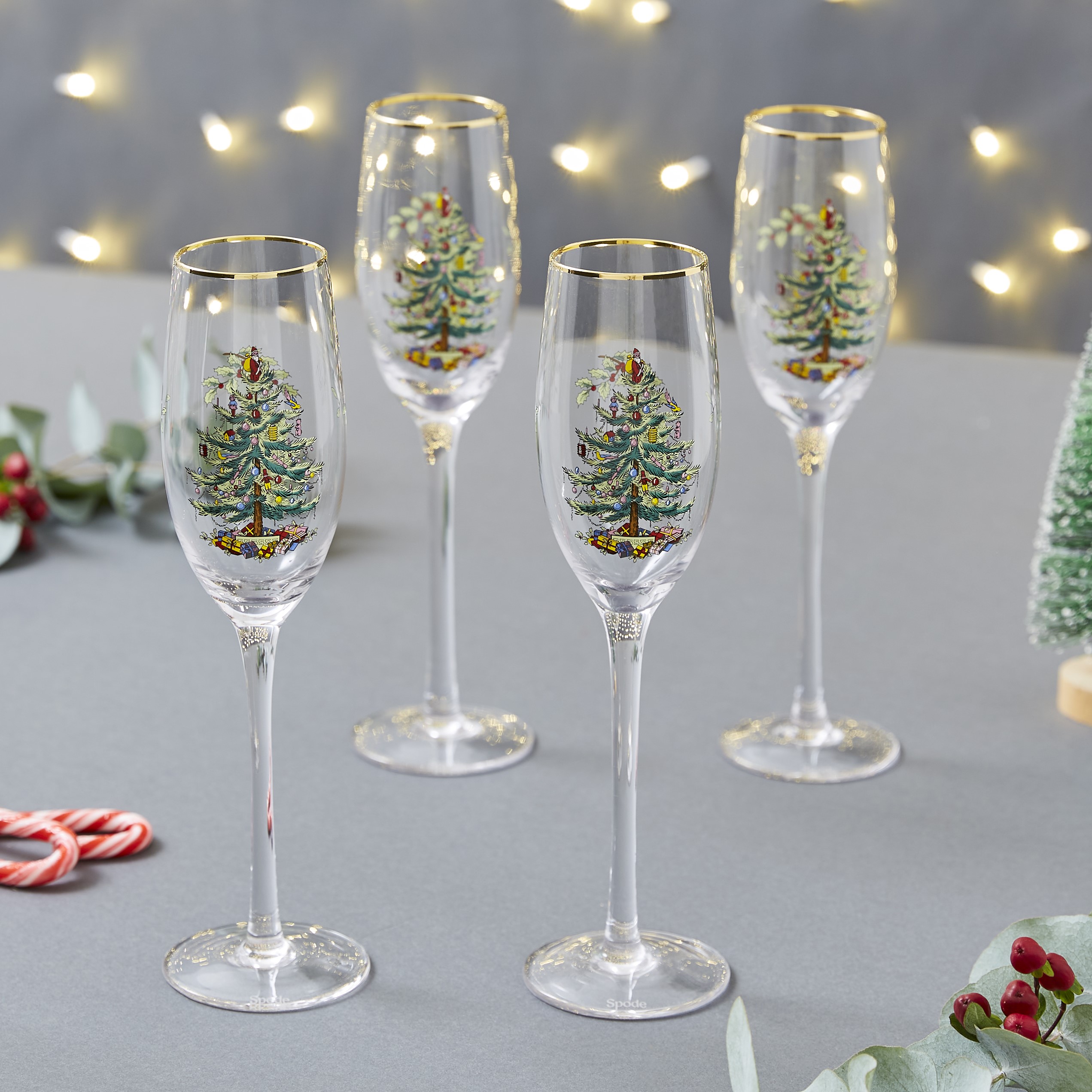 Spode Christmas Tree Champagne Flutes (Set of 4)