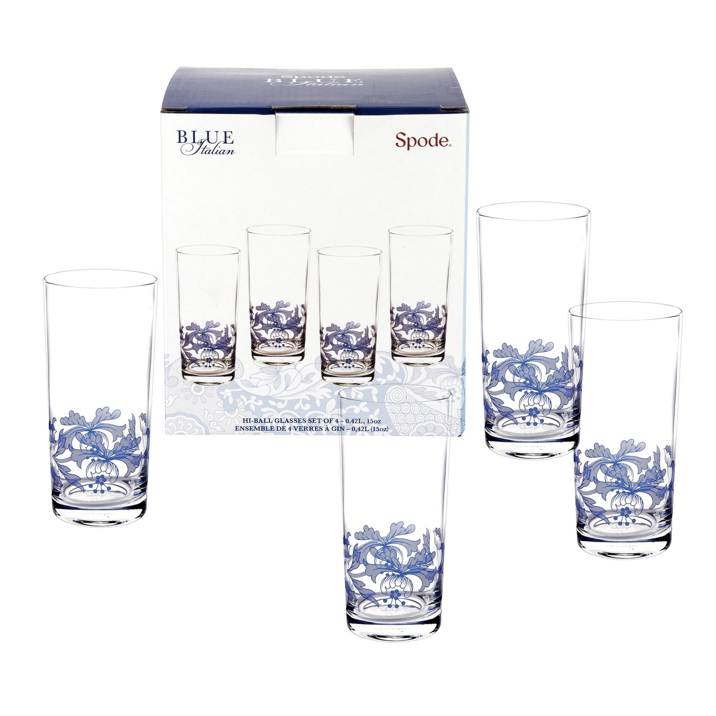 Blue Italian Highball Glasses Set of 4