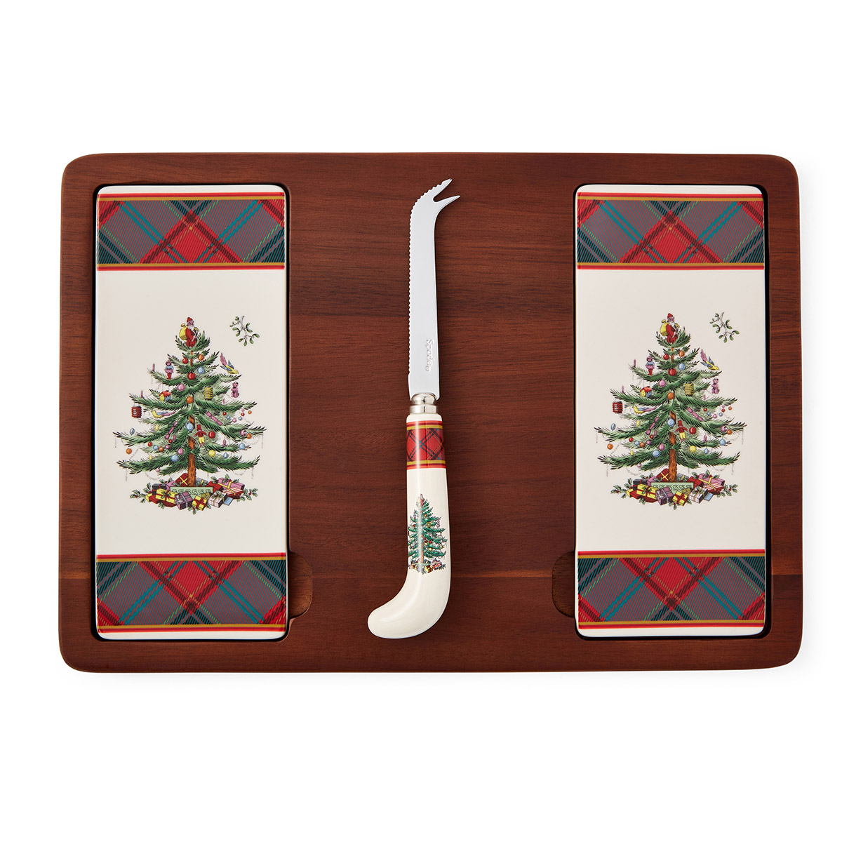 Christmas Tree Tartan Cheese Board & Knife image number null