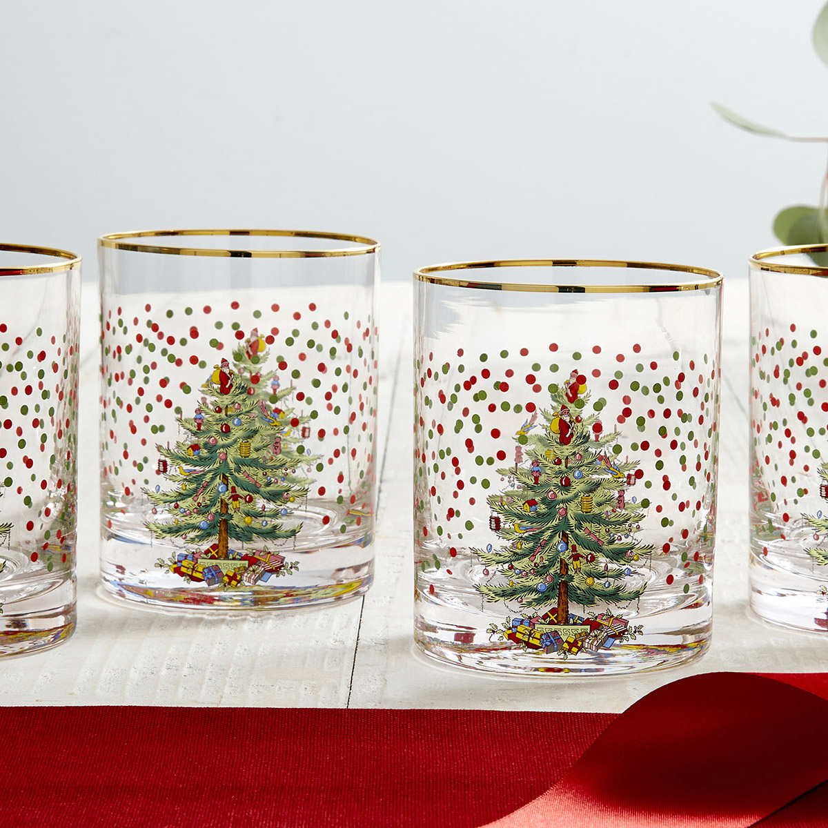 Christmas Tree Polka Dot Set of 4 Glasses image number null